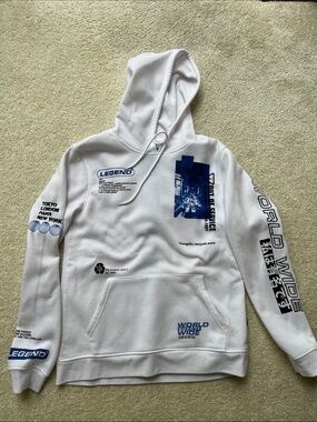 Brooklyn Cloth White Hoodie with Blue Graphic Prints
